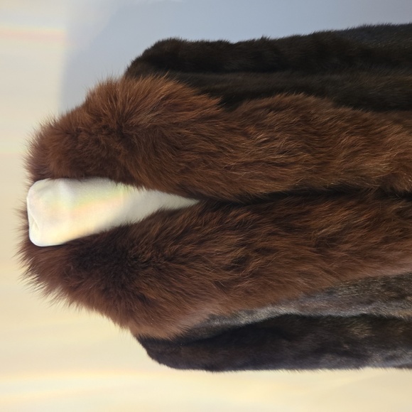 VTG Saga Tuxedo Mink Fur Full Length Coat With Fox Collar Trim Brown Medium - Picture 5 of 13